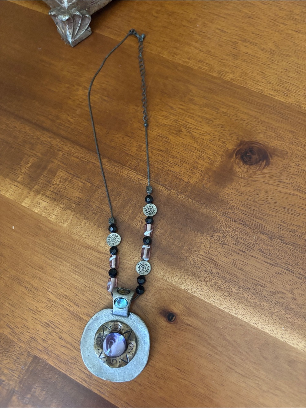 Bohemian Silver-Tone Pendant Necklace with Purple Stone